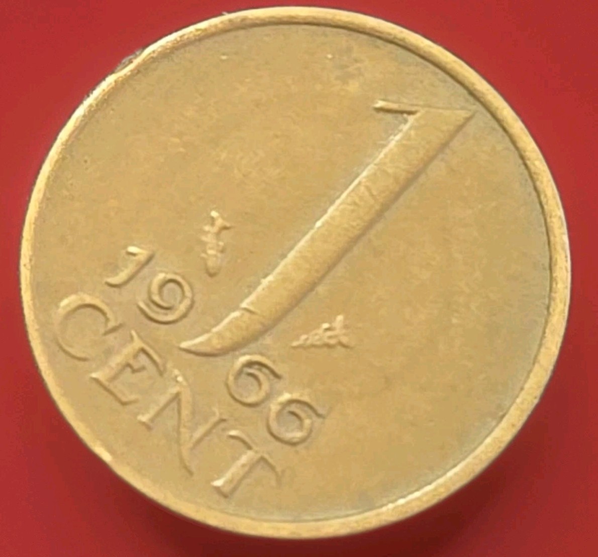1966 Netherlands 1 Cent Coin w/ Queen Juliana, Very Good Condition