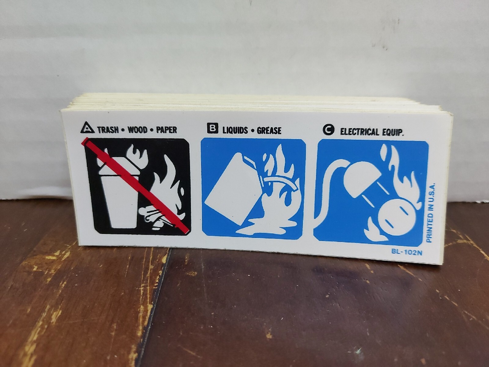 NOS Lot Of 68 Pictorial BC Fire Extinguisher Labels BL-102N.  Free Shipping!!!