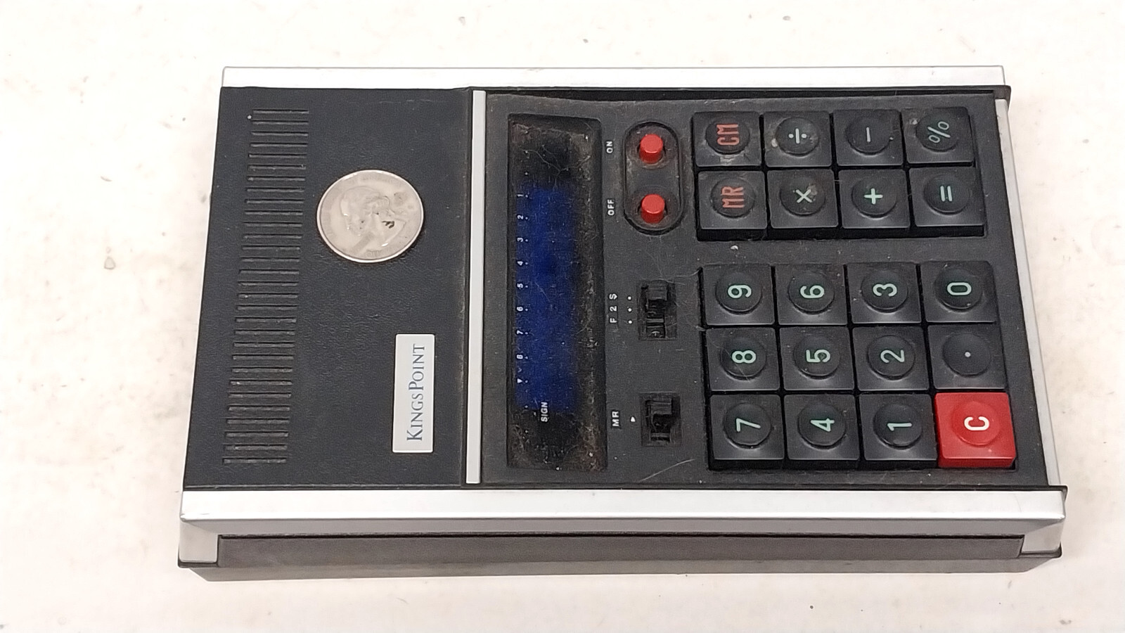 Nice Large Kings Point Calculator Blue Green VFD / Old Vintage Microcomputer