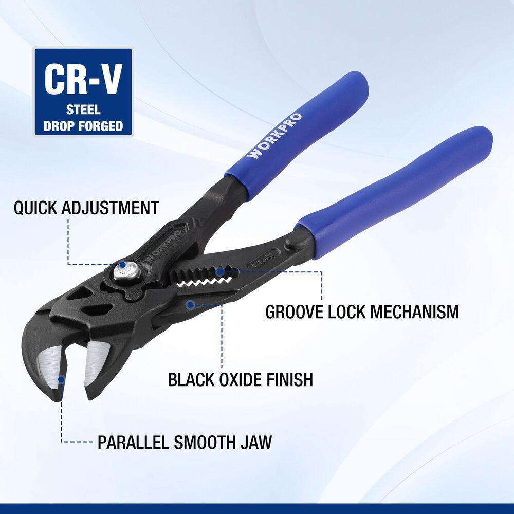 WORKPRO 7" Pliers Wrench CR-V Construction Adjustable Parallel Smooth Jaw Pliers