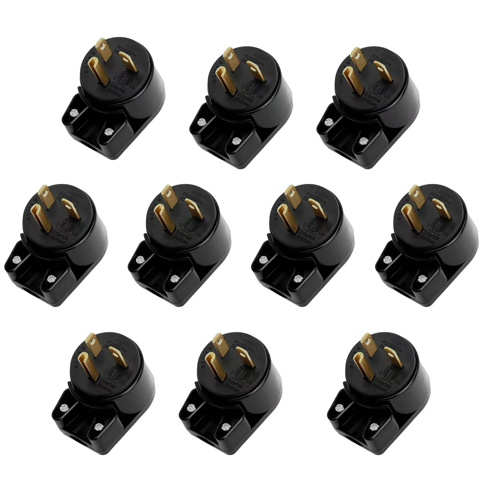 (10PACK) USA Canada 3-Prong Male Angled Nema 5-20P 20A 125V DIY Plug ETL Listed
