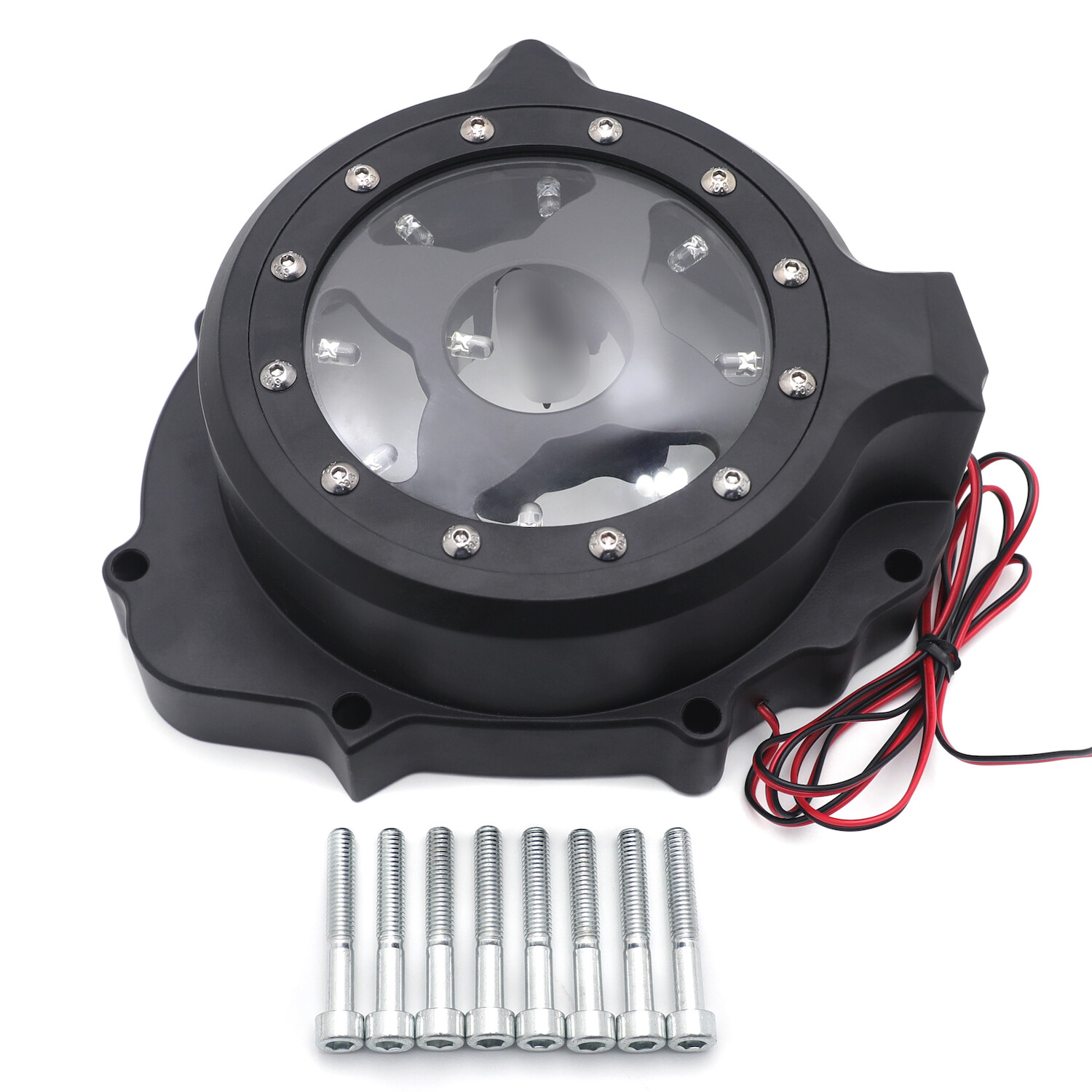 Black w/ Red LED Left Engine Stator Cover For 2003-2006 Honda CBR 600RR