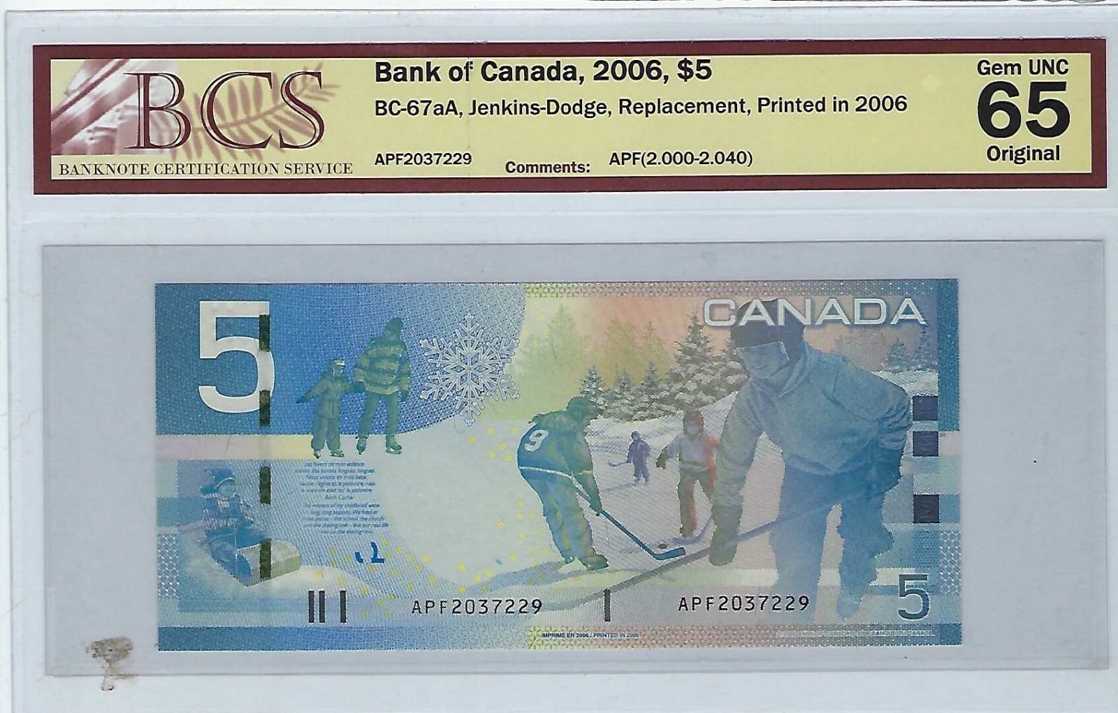 Canada 2006 BC-67aA $5 Replacement (APF) BCS 65