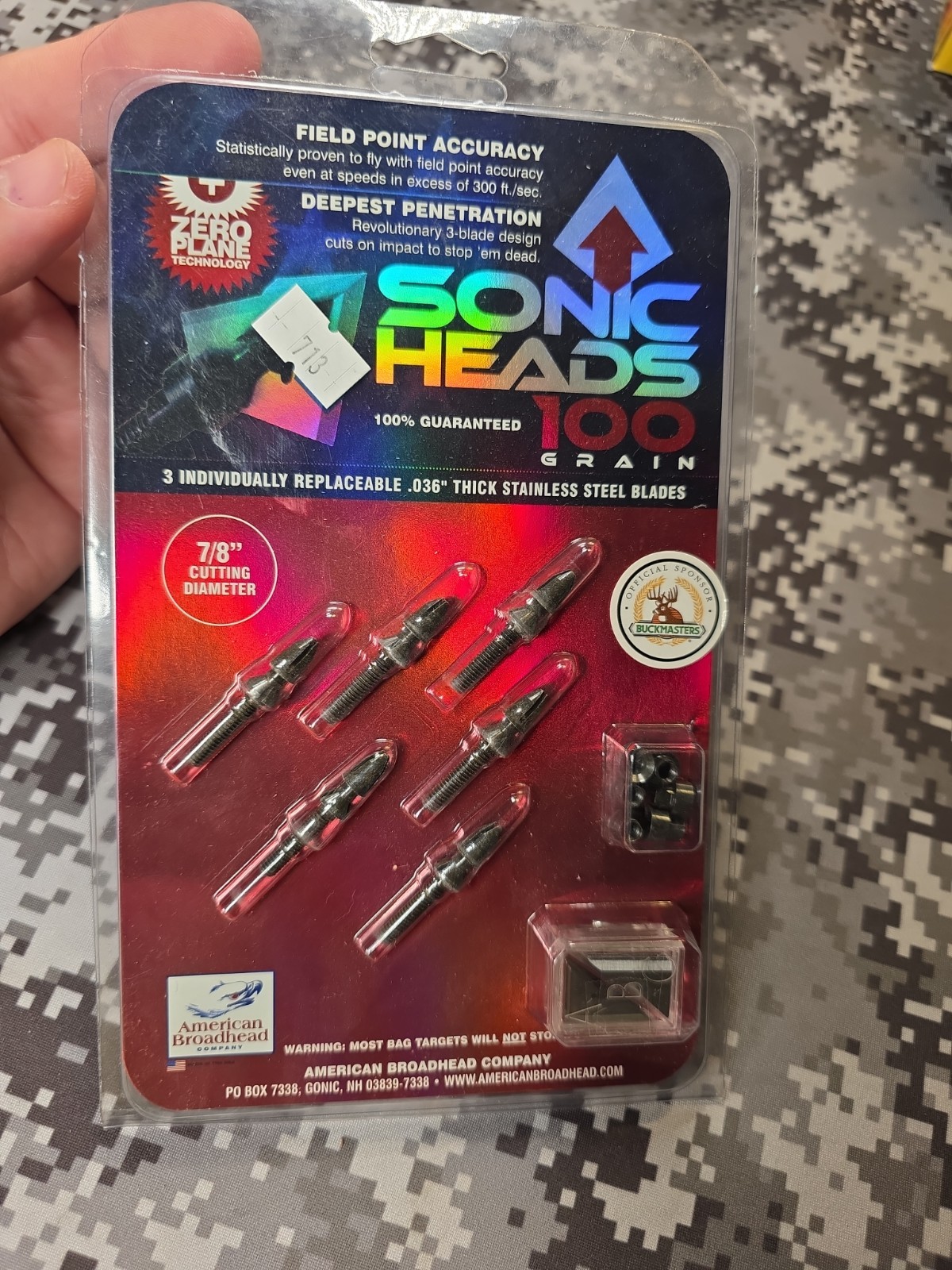 6 SONIC HEADS 100 GRAIN SCREW IN 3 BLADE BROADHEADS 7/8" CUT DIAMETER