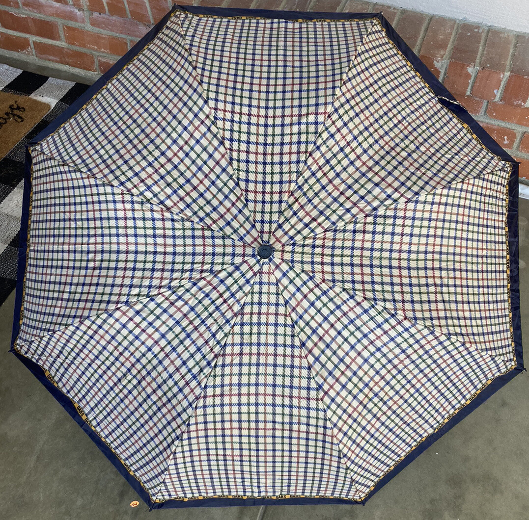 Authentic DAKS London Folding Umbrella Plaid Checkered Design Blue Green Red EUC