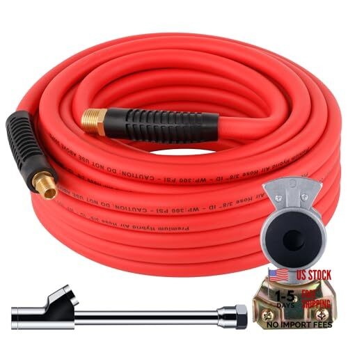 Truck Tire Inflator Kit, 3/8” x 50FT Hybrid Air Hose with 1/4" Chuck and Red