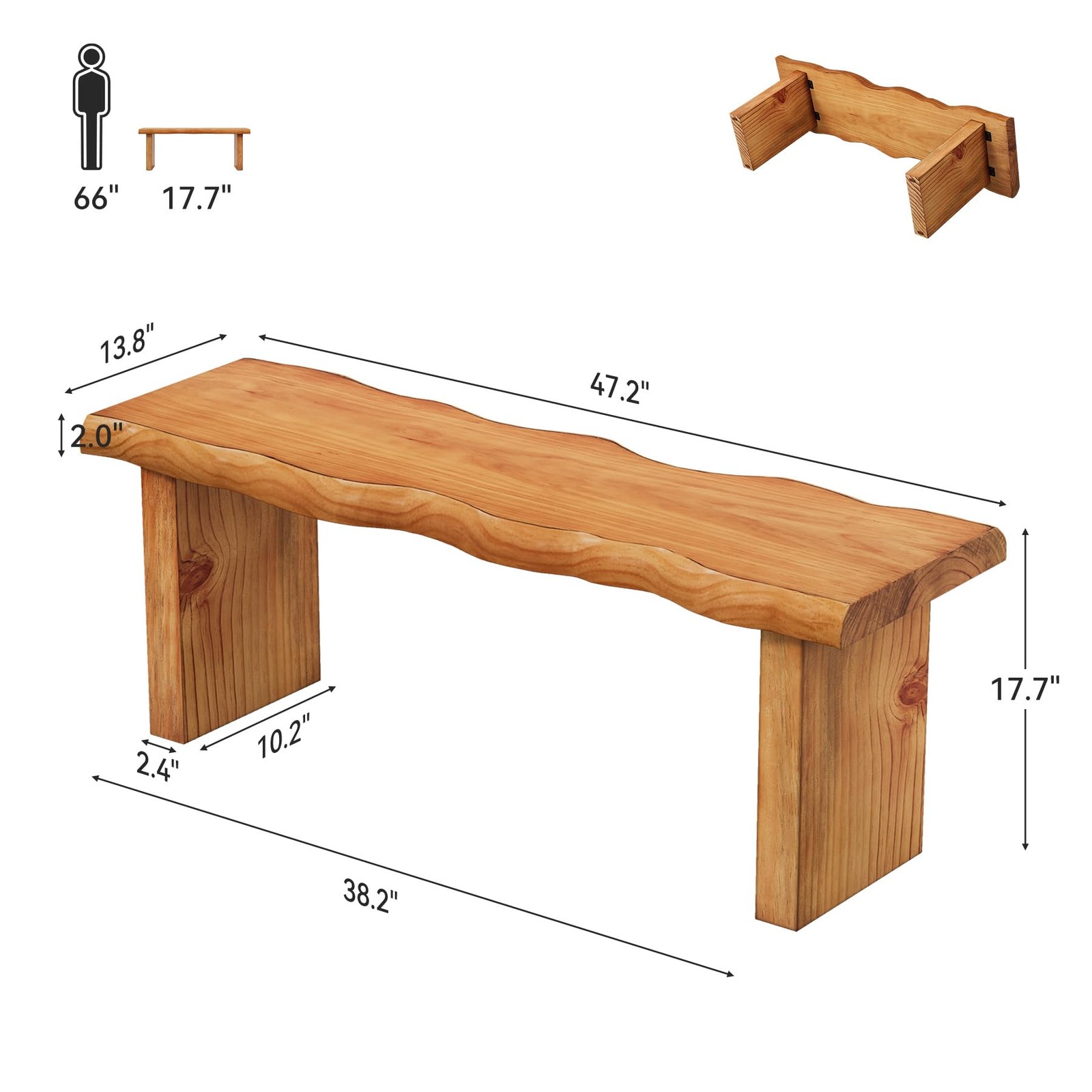 47 Solid Wood Bench Farmhouse Entryway Bedroom Dining Easy Assembly Brown