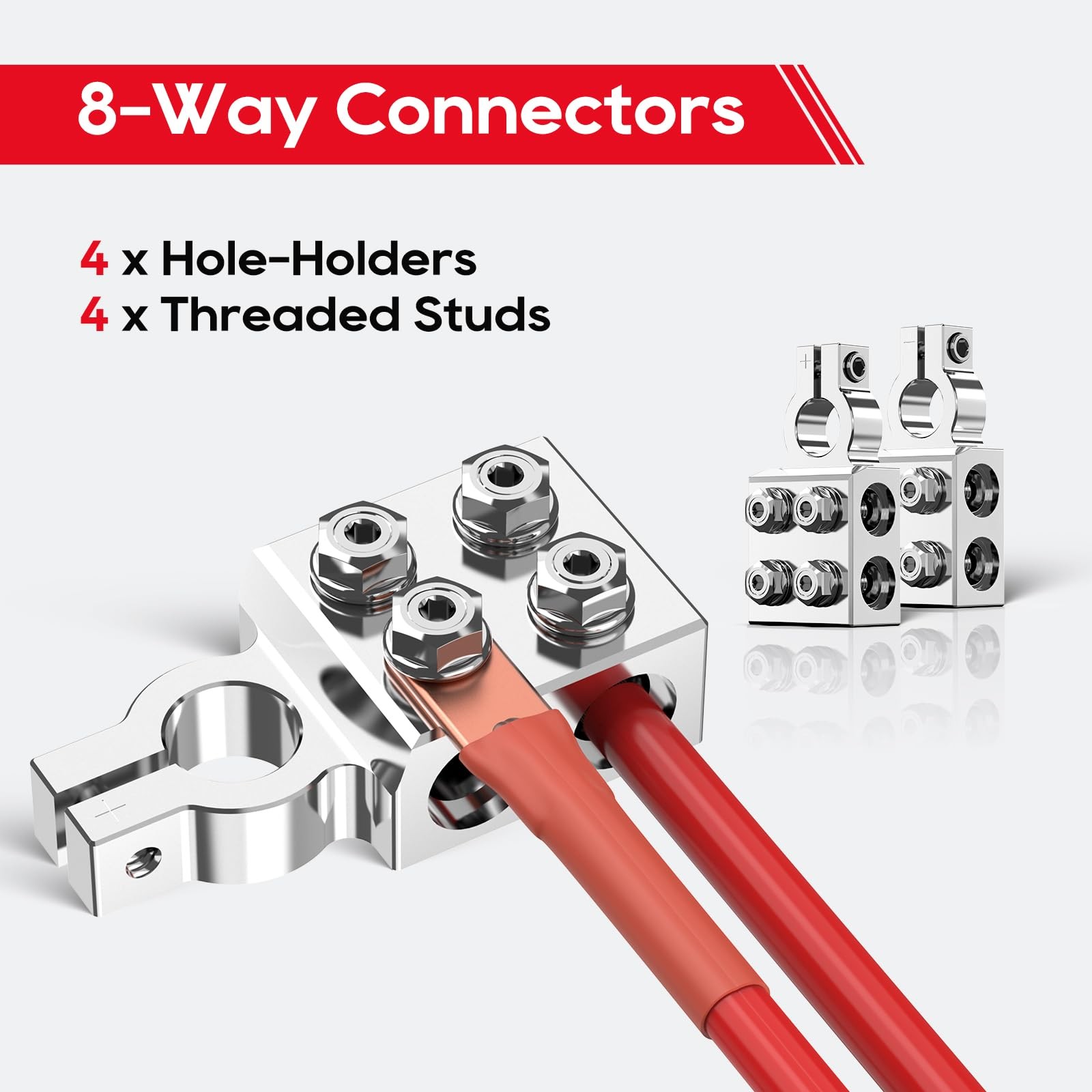 8-Way Lead Acid Battery Terminal Connector Positive Negative Pair Top Post