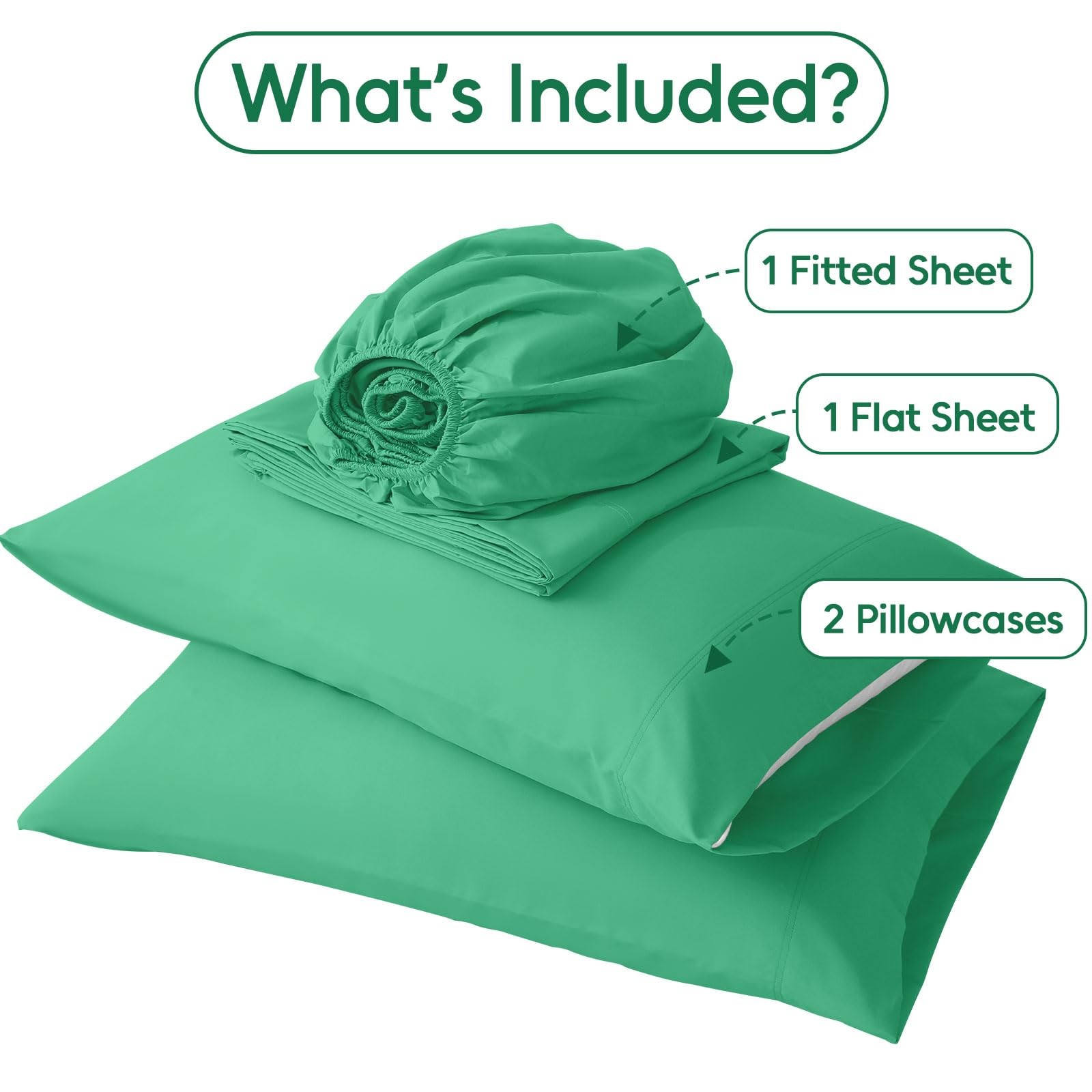 Full Sheet Set 4 Pieces Emerald Green Soft Microfiber 1600 Thread 14-16 Inch