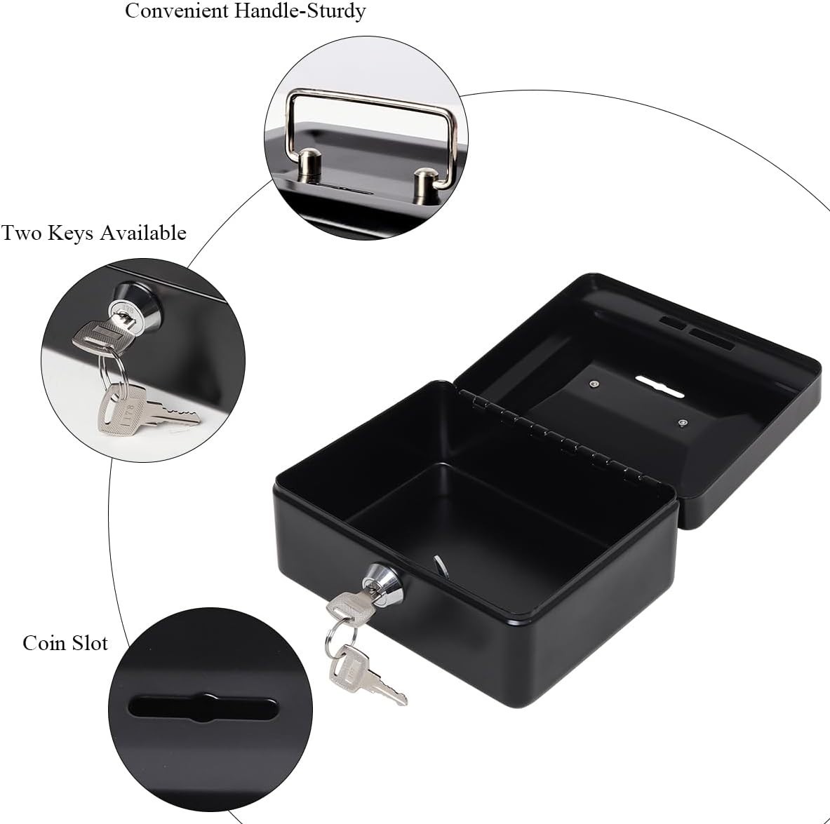 Small Lock Cash Box, Metal Lock Boxes for Kids, Money Box with Slot on Top, B...