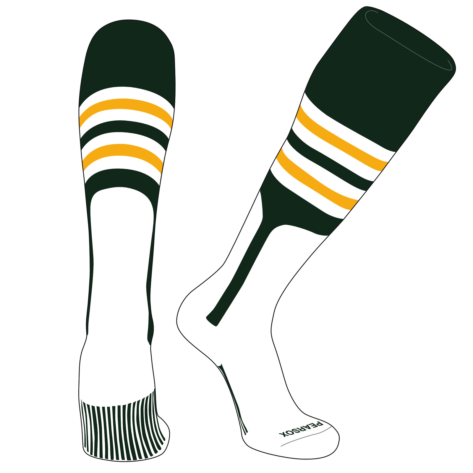 PEAR SOX OTC Baseball Softball Stirrup Socks (F, 9in) Forest Green, White, Gold
