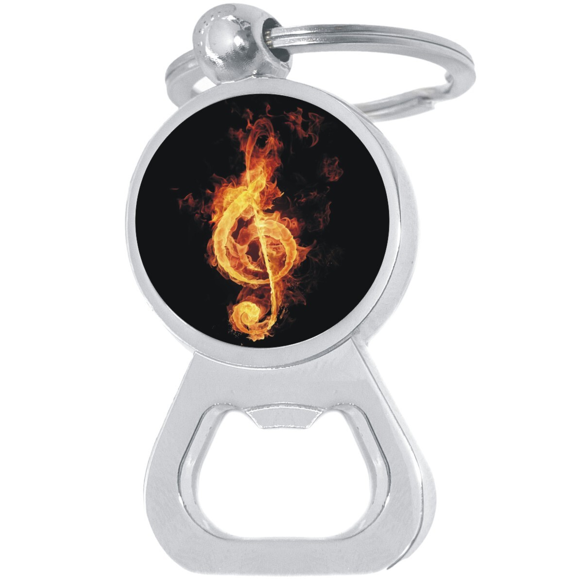 Fiery Treble Clef Bottle Opener Keychain - Metal Beer Bar Tool Key Ring