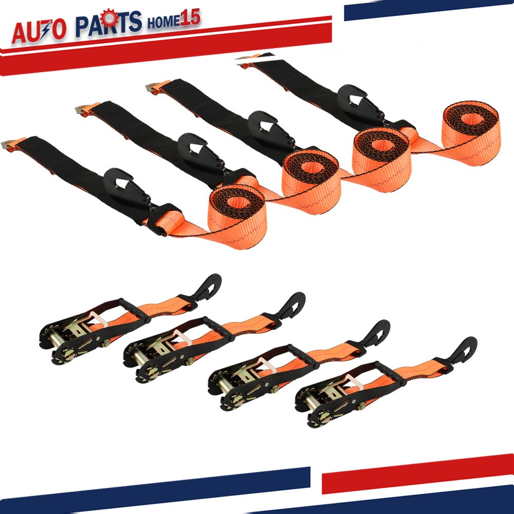 Tie Down Combo Strap with Snap Hook Ratchet 2x114 Inch 4 Pack