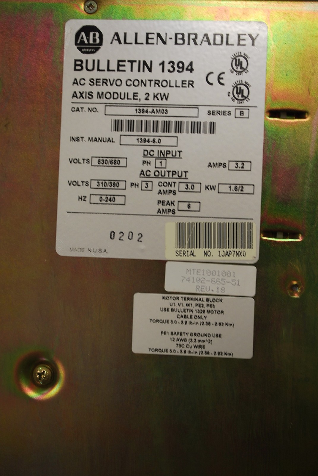 Allen Bradley 1394-AM03 Series B AC Servo Controller - USED