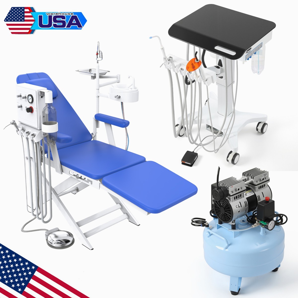 Portable Mobile Dental Delivery Unit Cart System/Silent Air Compressor/Chair