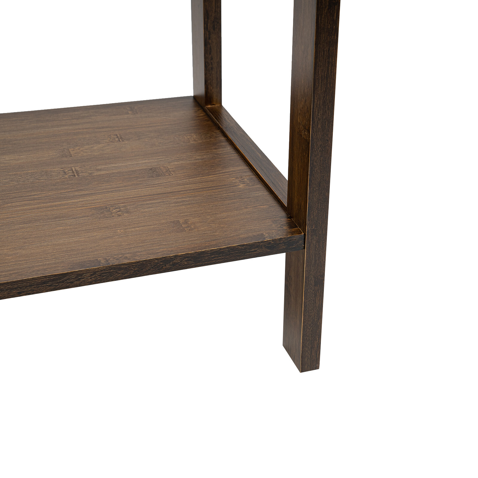 2 Tiers Walnut Sofa Table Bamboo Entryway Table Table With Storage Shelves