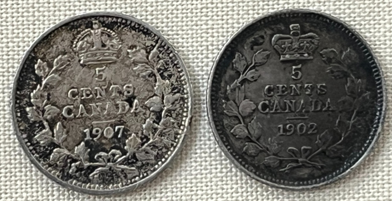 [Lot of 2 Coins] 1902 & 1907 Canada 5 Cent Sterling Silver Coins Edward VII