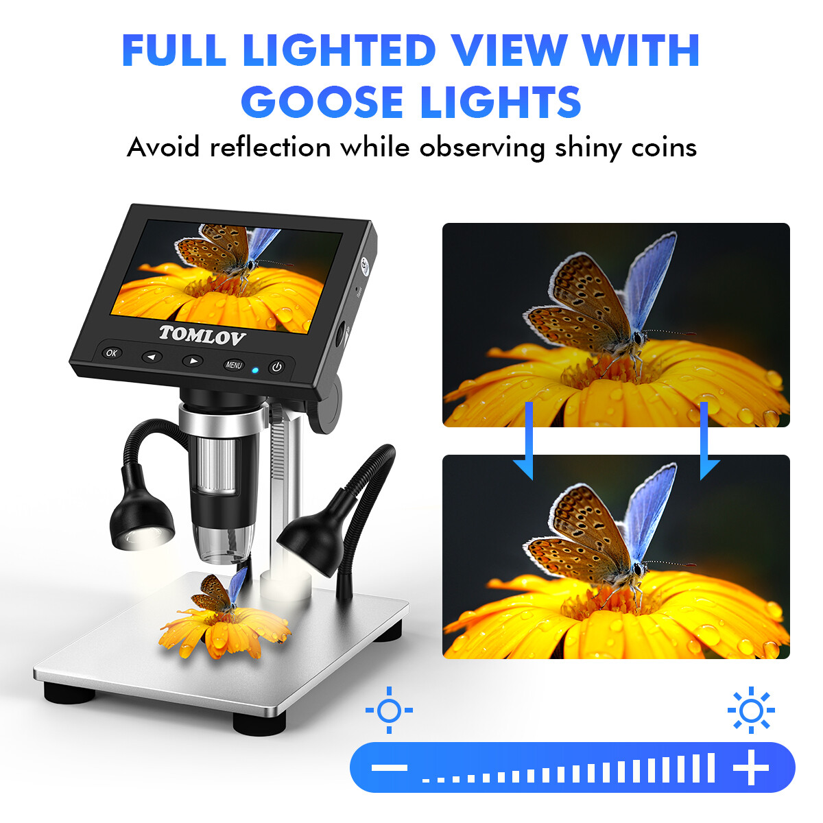 TOMLOV 4.3" Digital Microscope 200X-1000X Error Coin Microscope Jeweler Loupes