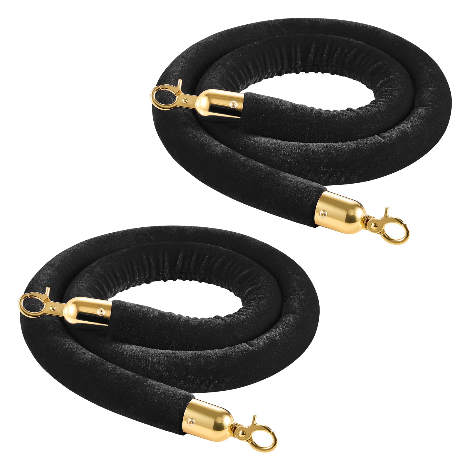 Uimoso 2 Pcs Black Velvet Barrier Stanchions Posts Ropes 5 ft with Gold Hooks