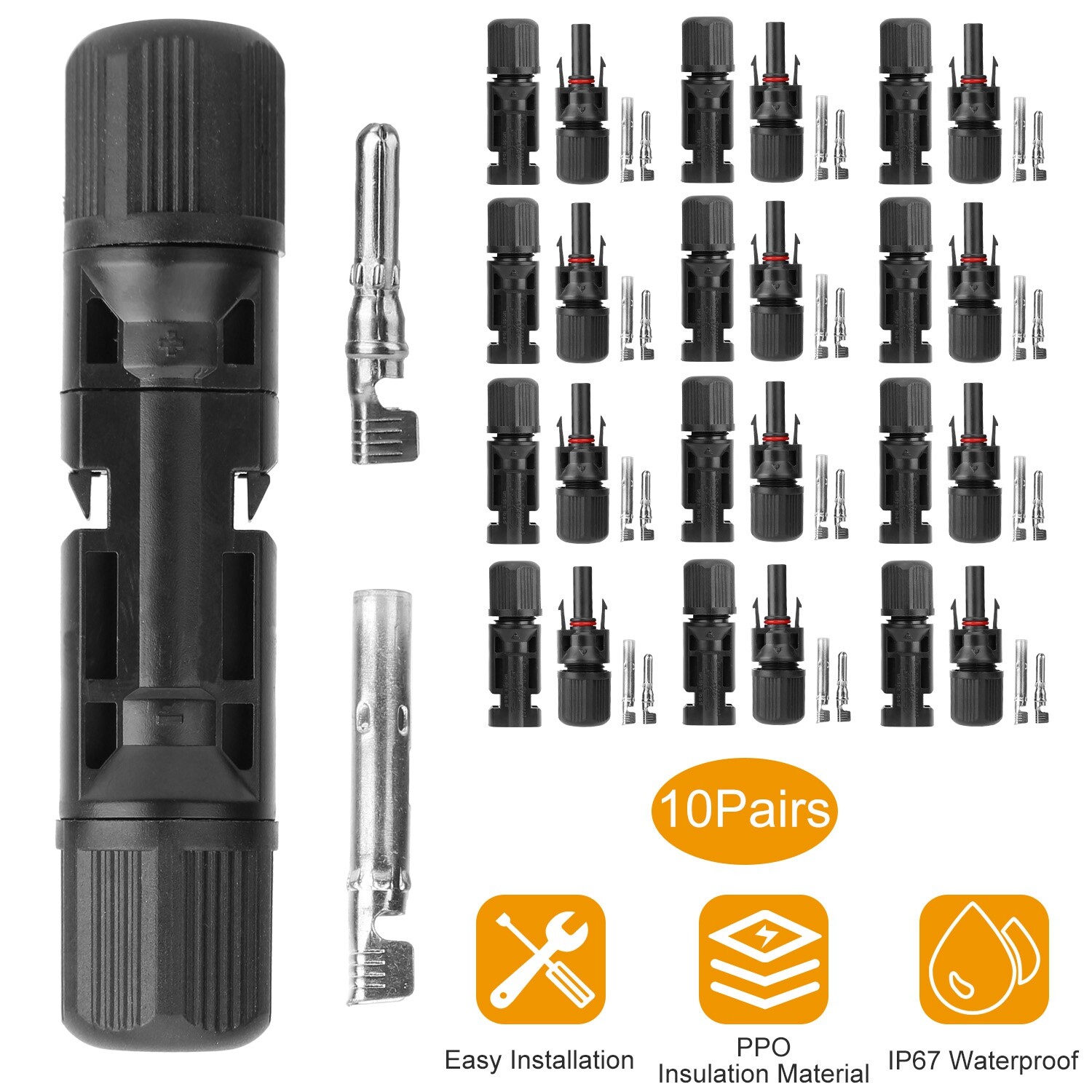 10Pairs Solar Panel Connectors Male Female Wire Cable Connector 30A Waterproof