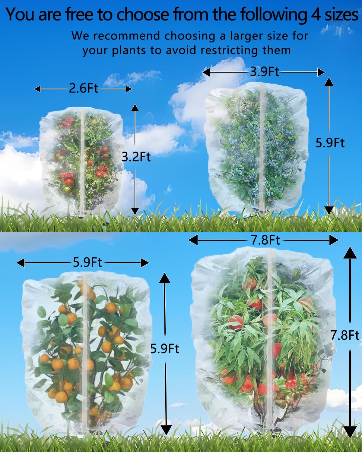 4 Pack Fruit Tree Netting with Zipper & Drawstring, 2.6 x 3.2 x Ft, 4
