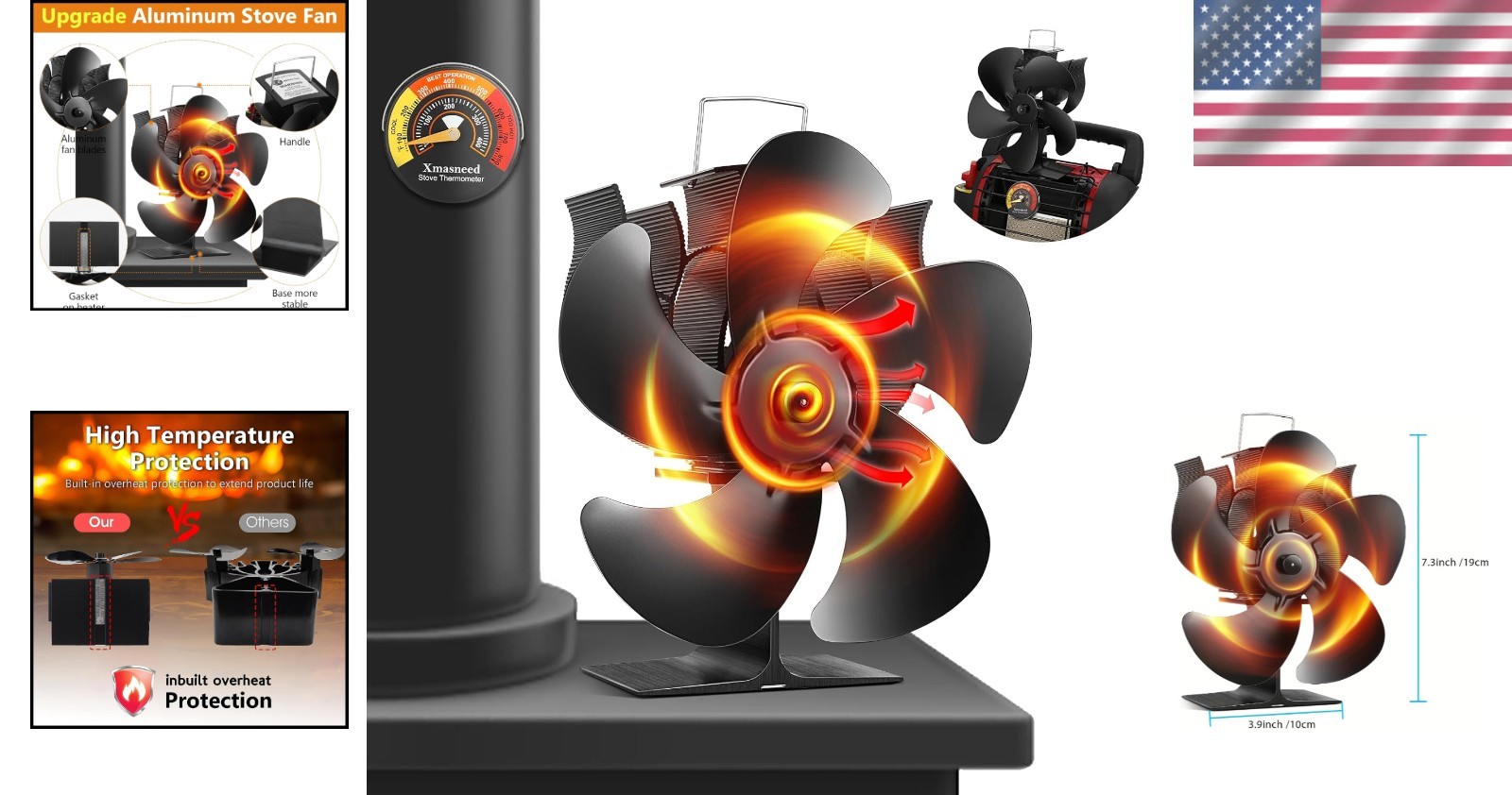Eco-Friendly Heat-Powered 5-Blade Fan for Efficient Warm Air Distribution
