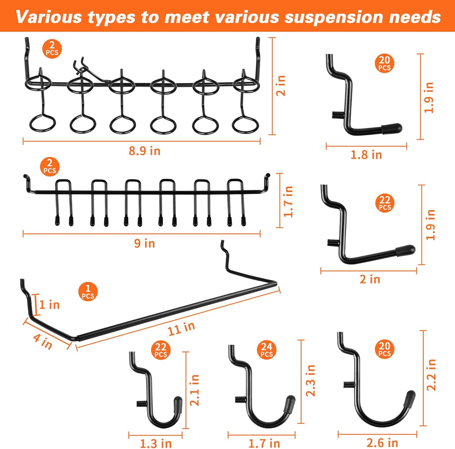 296 PCS Extra Thick 0.2'' Pegboard Hooks for 1/4" Peg Board Hanging Tools, Heavy