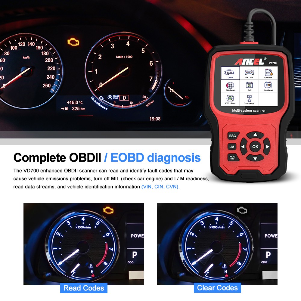 ANCEL OBD2 Sanner All System Car Diagnostic Tool ABS SRS TPMS Code Reader For VW