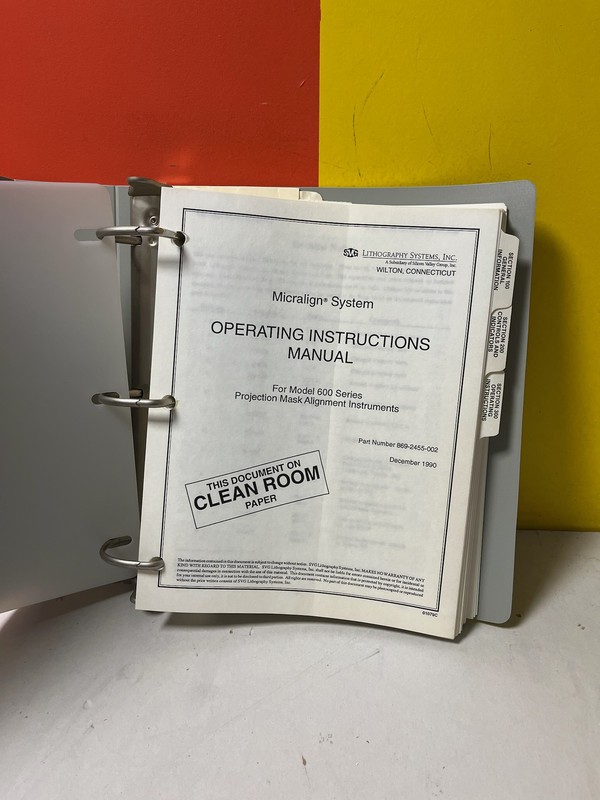 SVG Lithography Systems 869-2455-002 600 System Operating Instructions