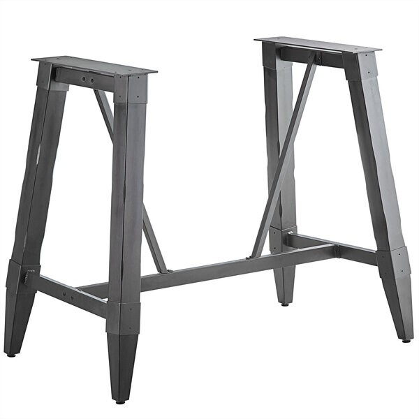 Industrial Style Bar Height Trestle Table Base with Steel Frame & Slate Gray Woo