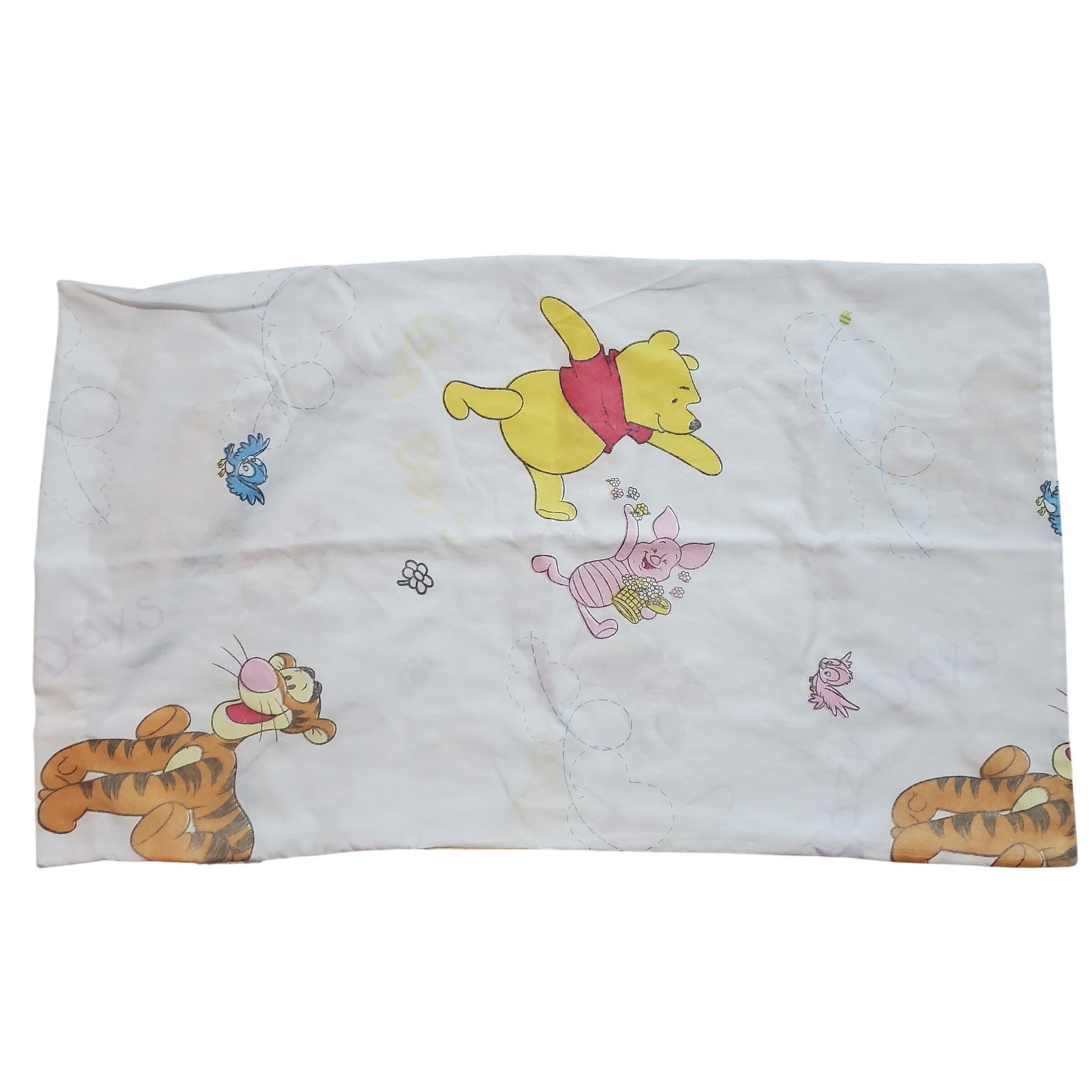 Vintage Disney Winnie the Pooh Cannon Cotton Pillowcase Tigger Piglet White