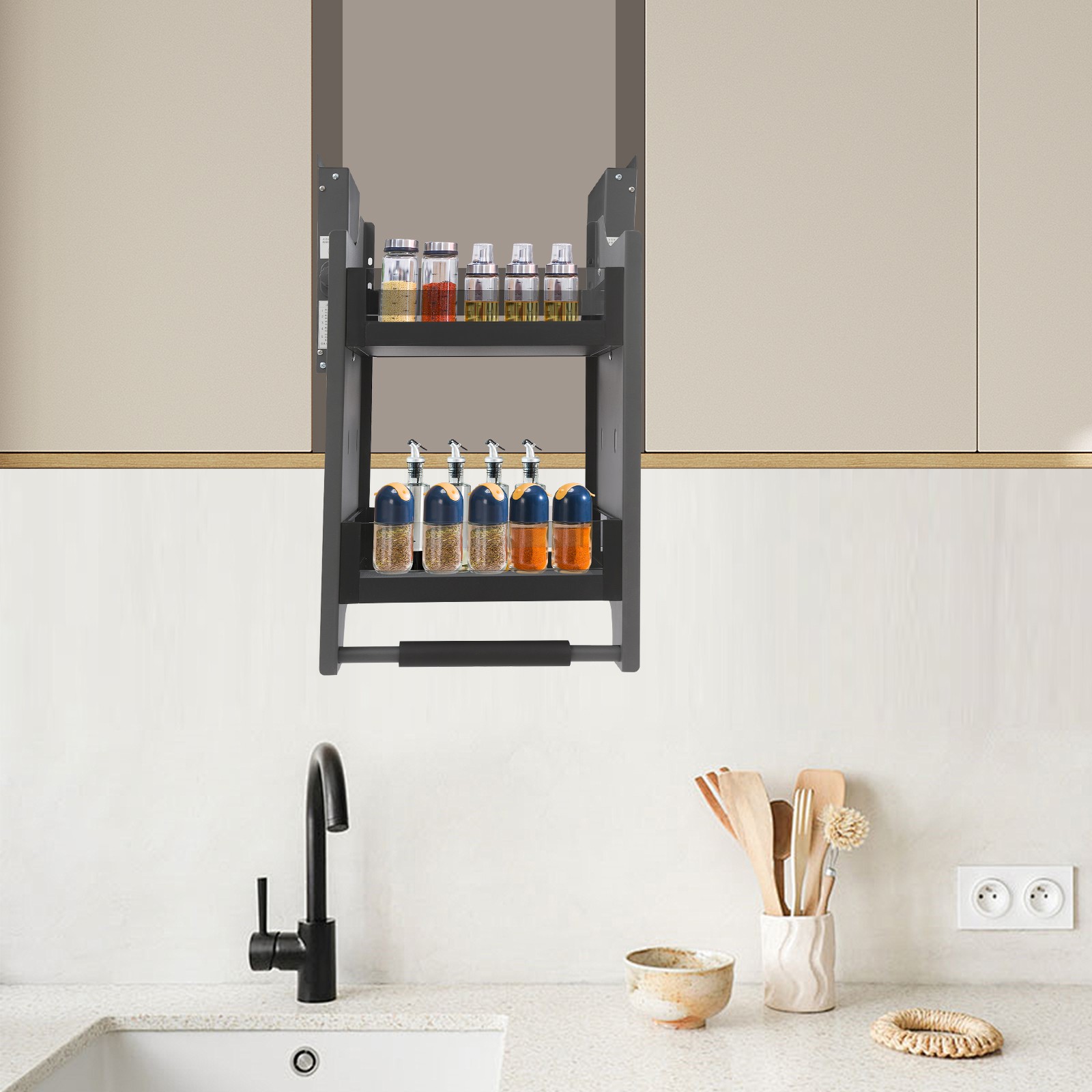 Pull-down Cabinet Storage Organizer, Kitchen Pull Down Shelf, Kitchen Wall Cabin