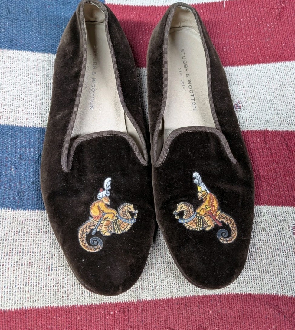 Stubbs & Wootton Women’s 11.5 Velvet Arabian Sea Horse Riders Slippers Loafer