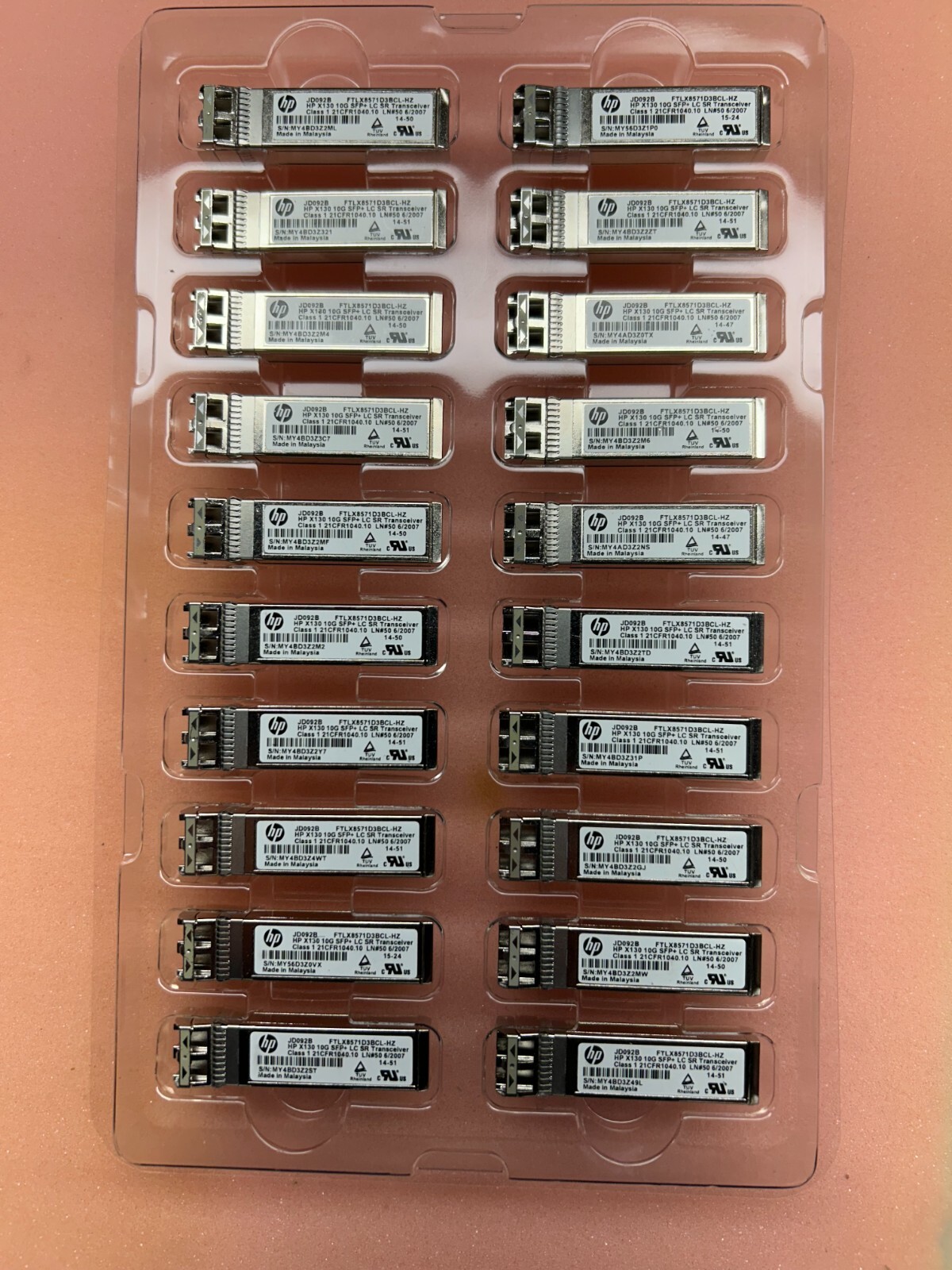 Lot of 20 HP JD092B HP X130 FTLX8571D3BCL-HZ 10G SFP+ Modules