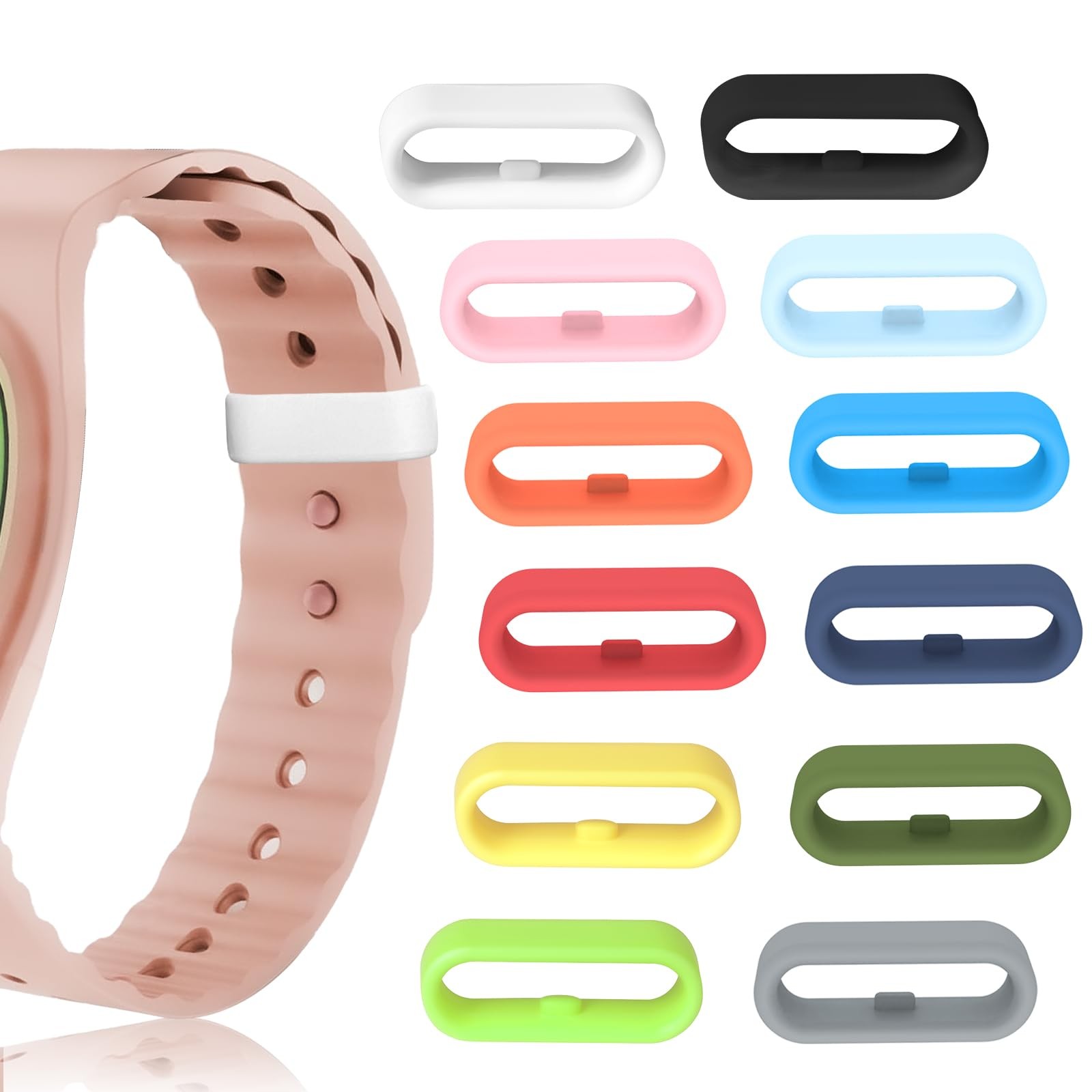 Multi-Color Band Keeper, Magic band locks, Silicone Fastener Small, 12pcs-Arc