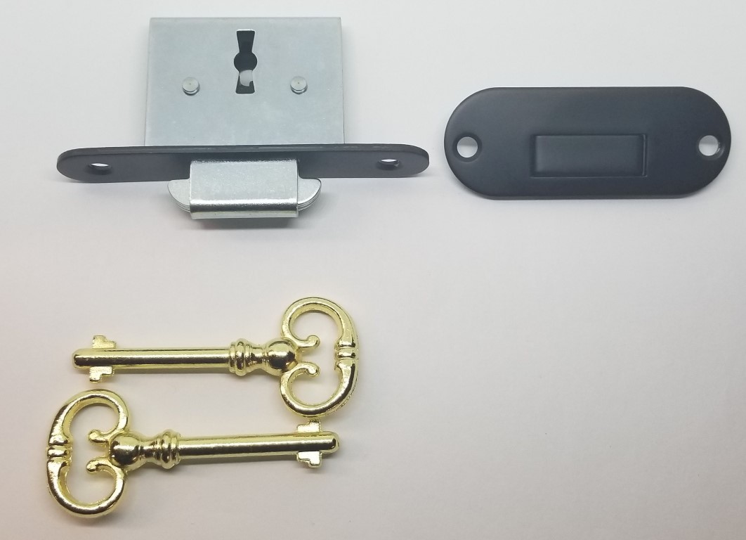 FLAT BLACK brass Roll Top Desk Lock Set rounded oval Catch 2 Keys vintage old