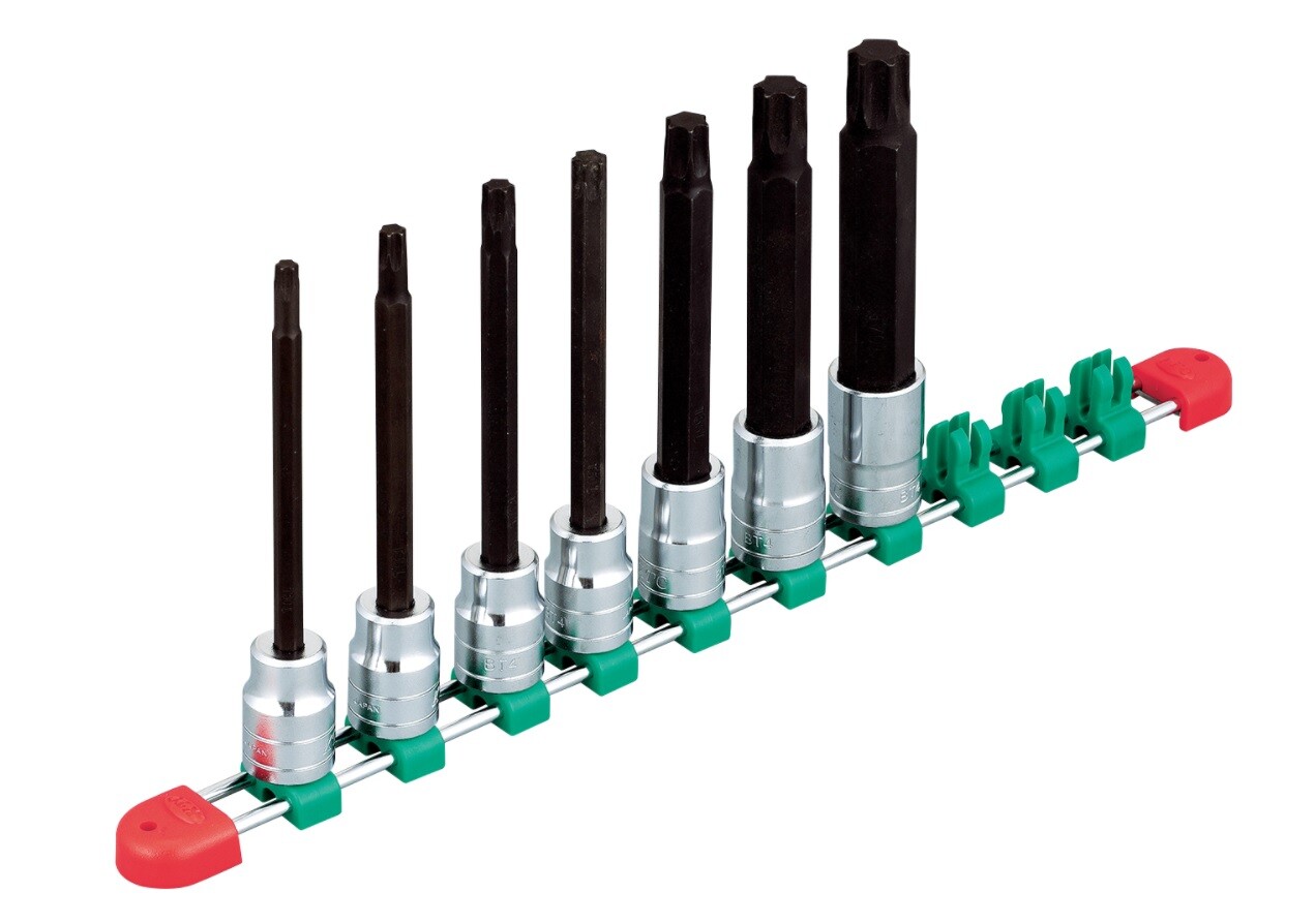 KTC 1/2" LONG T-TYPE TORX BIT SOCKET 7 SIZE SET(T30～T70) TBT4L07T MADE IN JAPAN