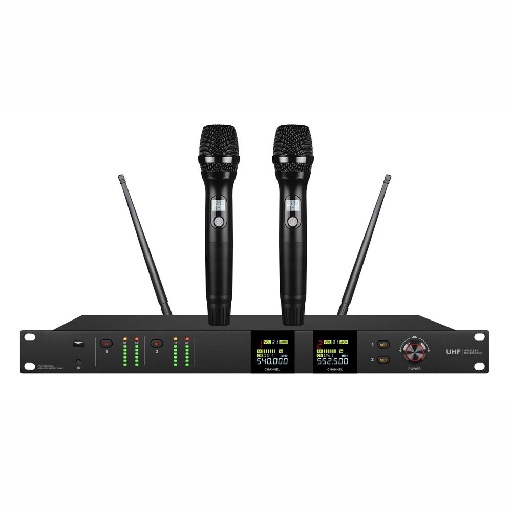 Dual Cordless Microphone Mic System 19 Inches Rack Mount UHF Wireless Microphone