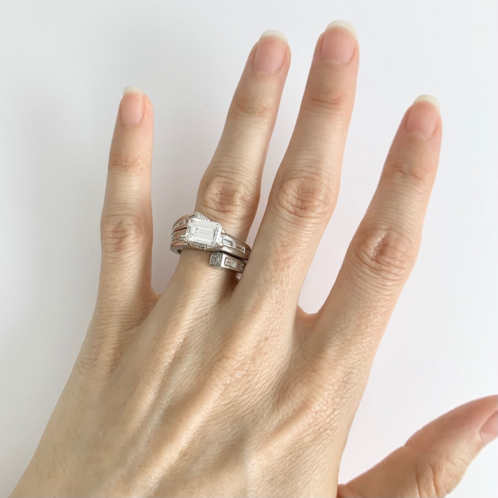 Interlocking Set Diamond Engagement Ring Mounting Wedding Band Platinum .96 CTW