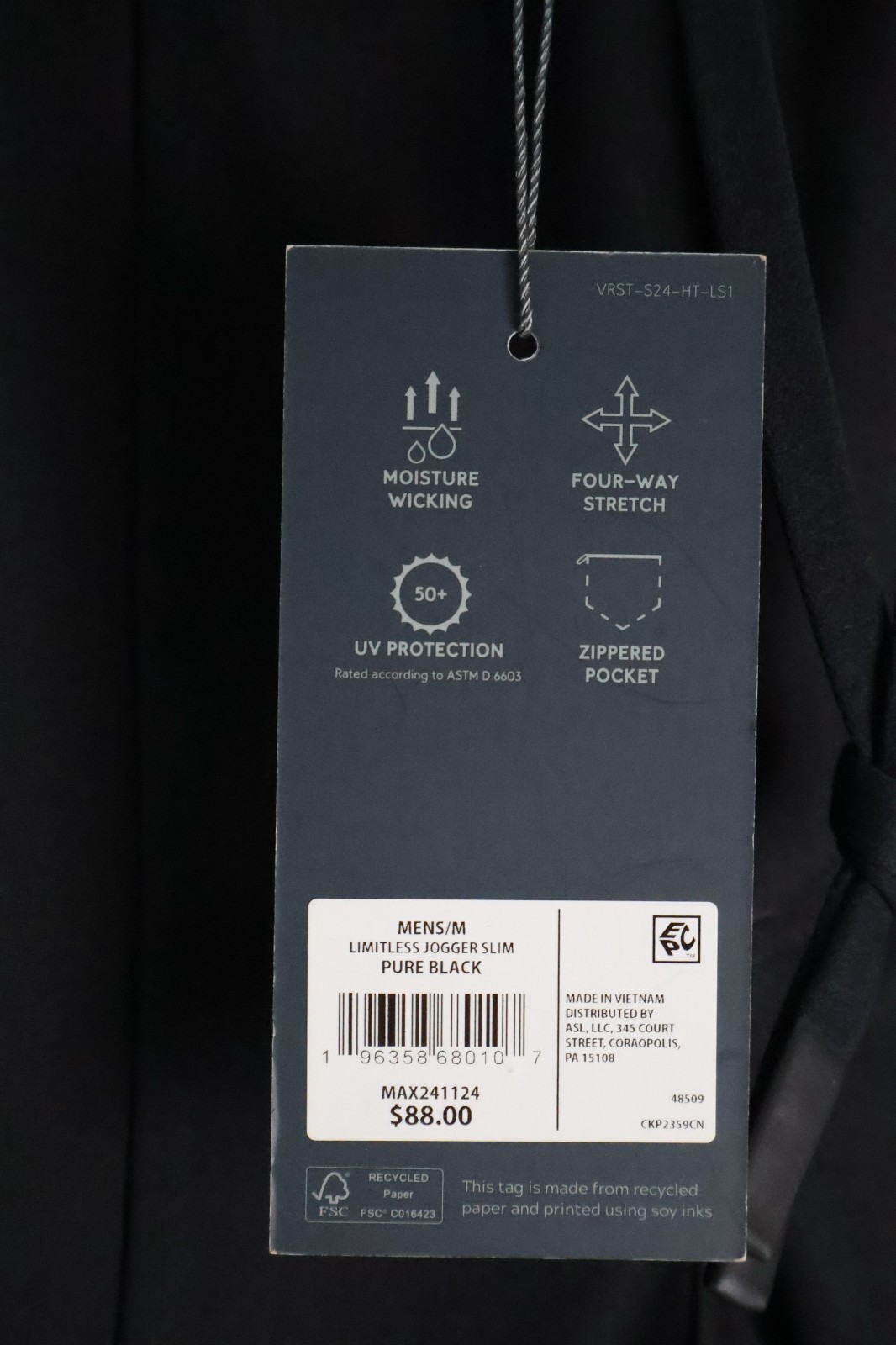 VRST Limitless Performance Slim Fit Jogger Pure Black Men's Size Medium NWT
