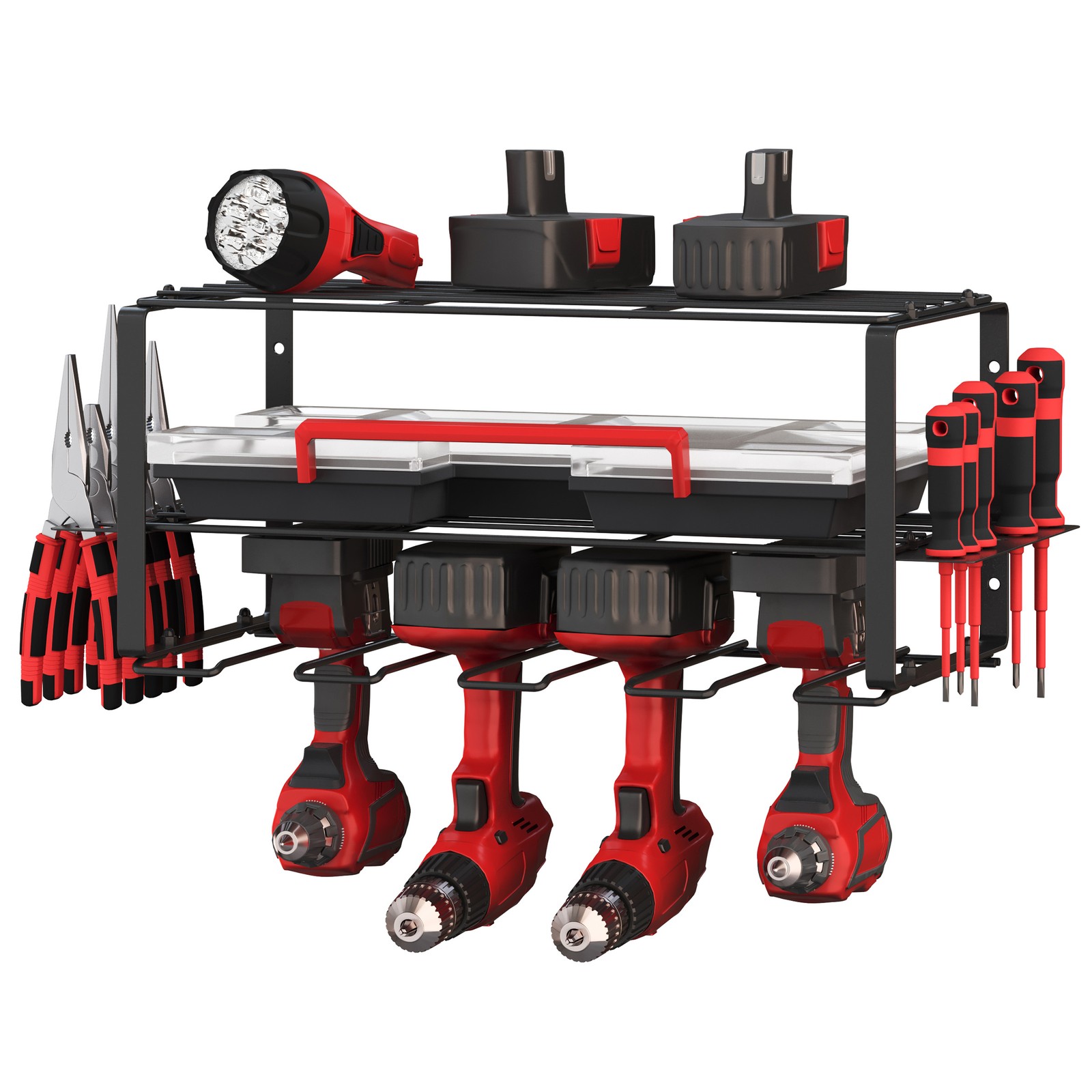Power Tool Organizer 3-Tier Garage Shelving Unit 110lb Max Capacity Wall Mount