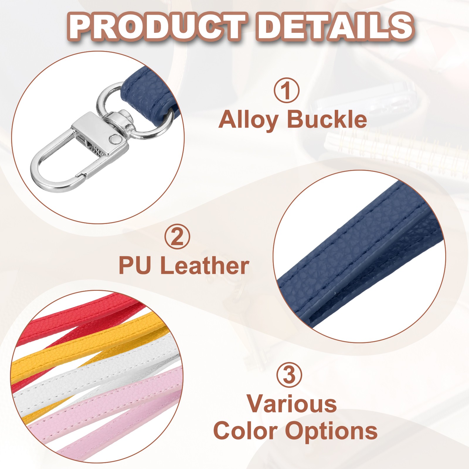 Leather Wristlet Strap, PU Leather Wristlet Keychain Strap Dark Blue