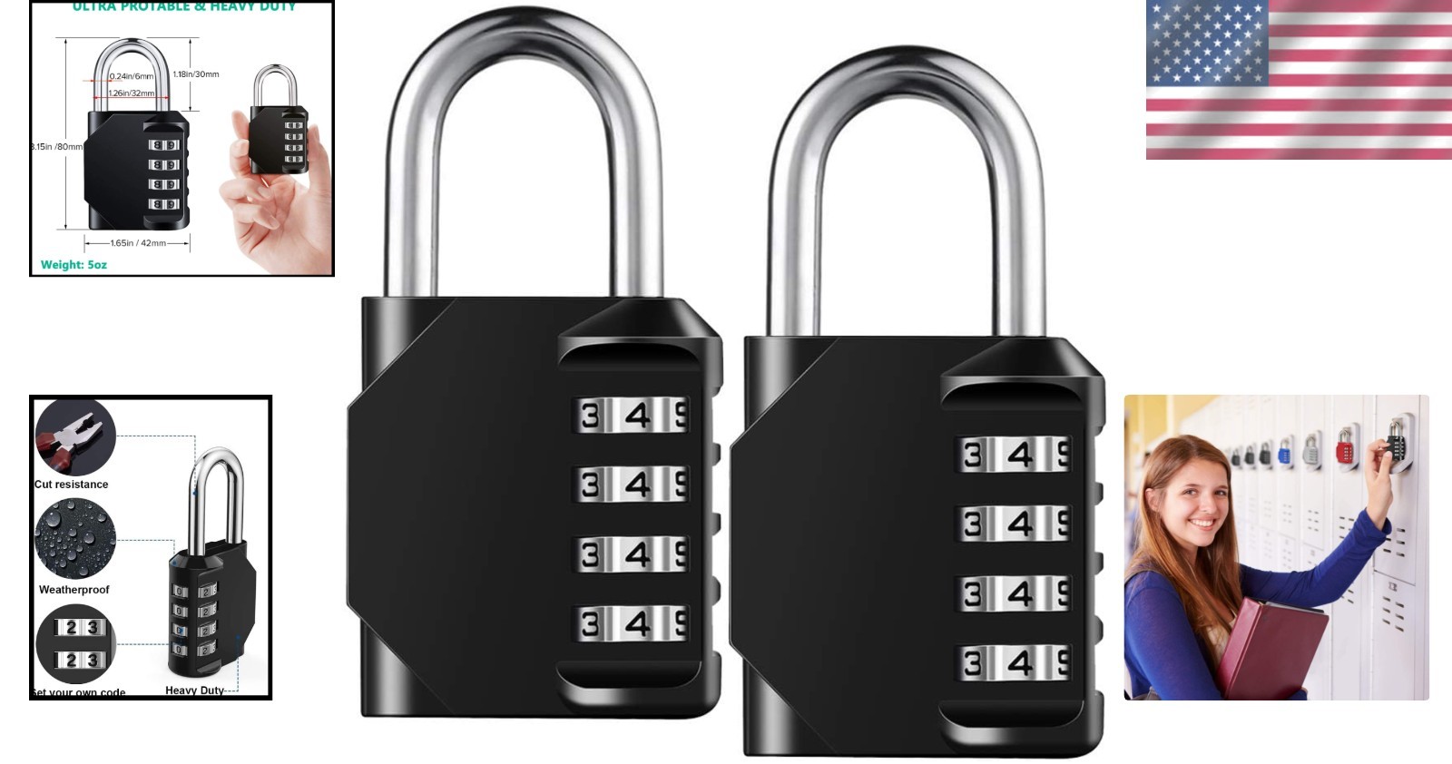 Heavy Duty Waterproof 4 Digit Combination Padlocks – 2 Pack for Maximum Security
