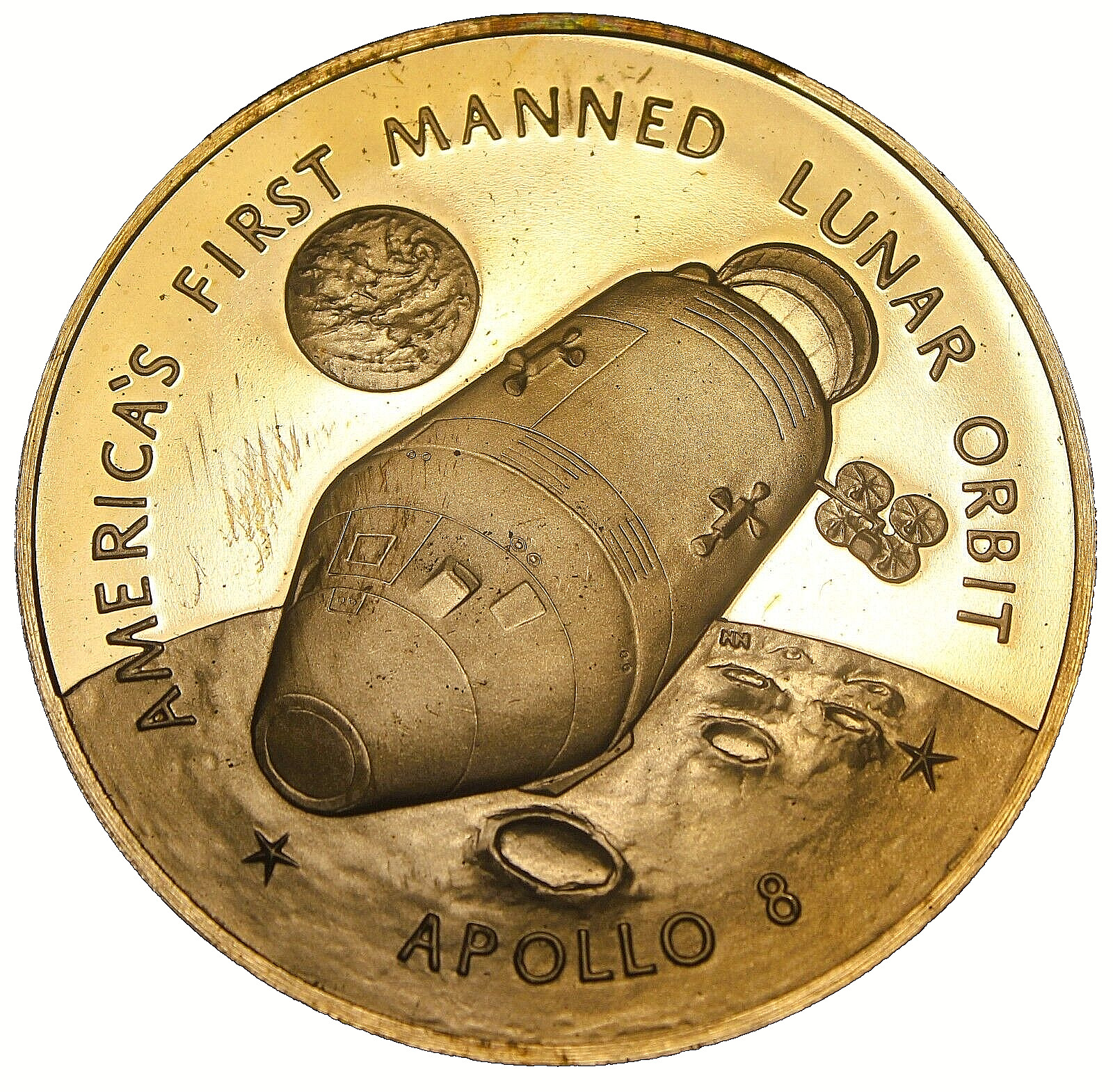 Apollo 8~1st Manned Lunar Orbit~1968 Bronze Proof Medallion~Franklin Mint~#M111