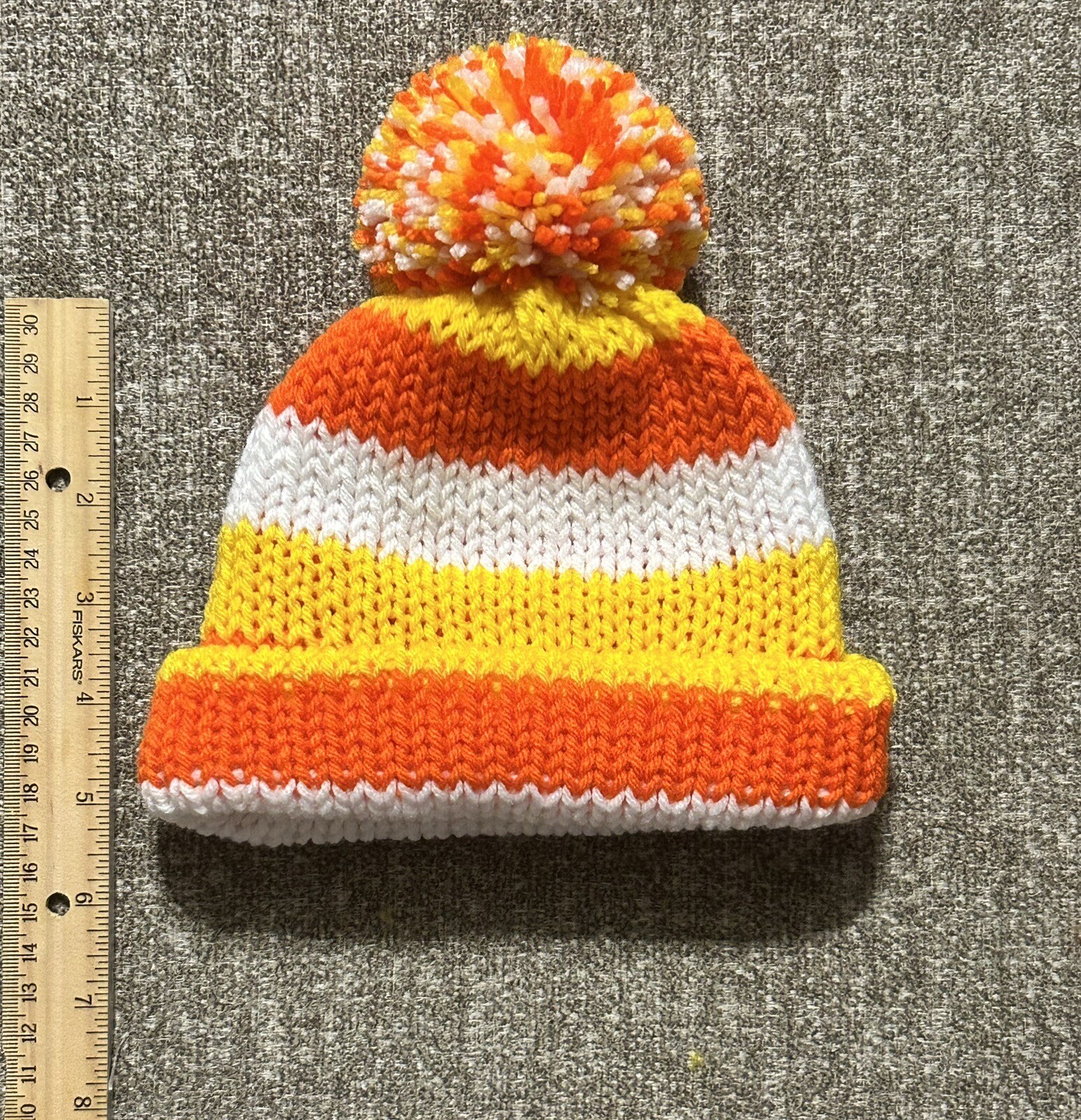 Handmade Knit Hat 6 MO - 3 YR Candy Corn Orange Yellow White. Made In USA.
