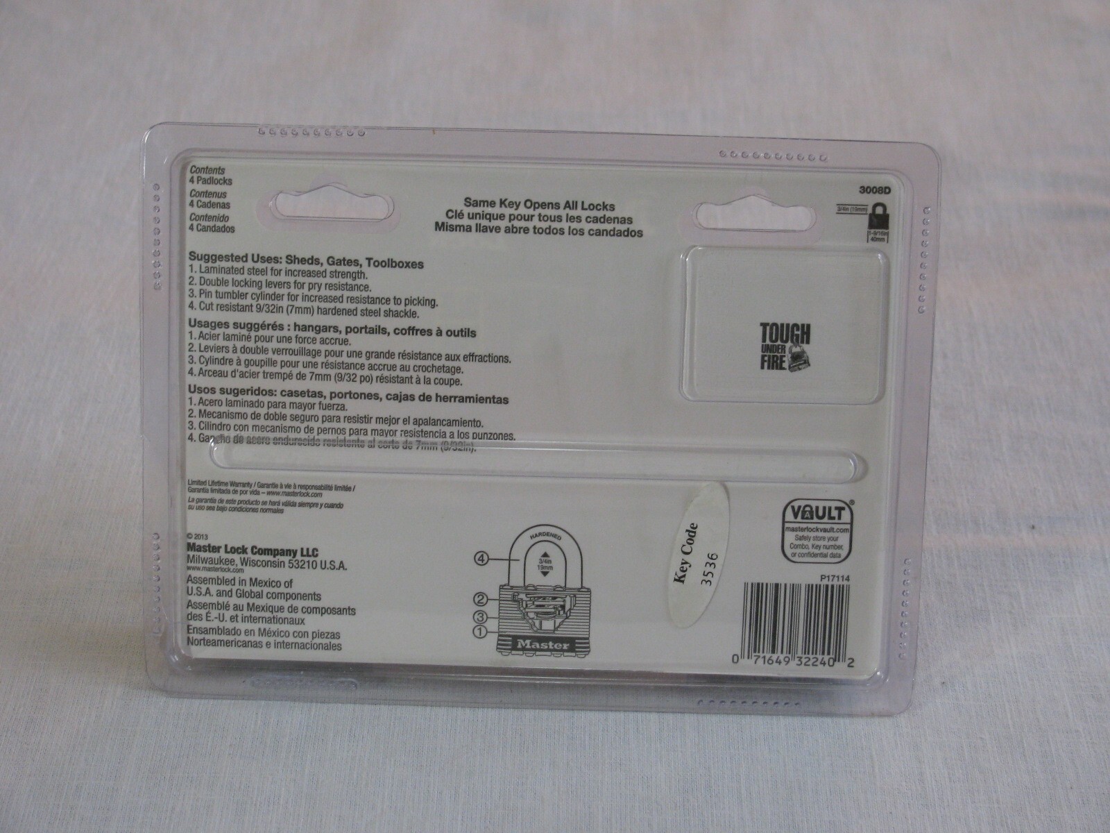 NIP Master 4 pk/Same Key Padlocks 3008D, 2013 rr