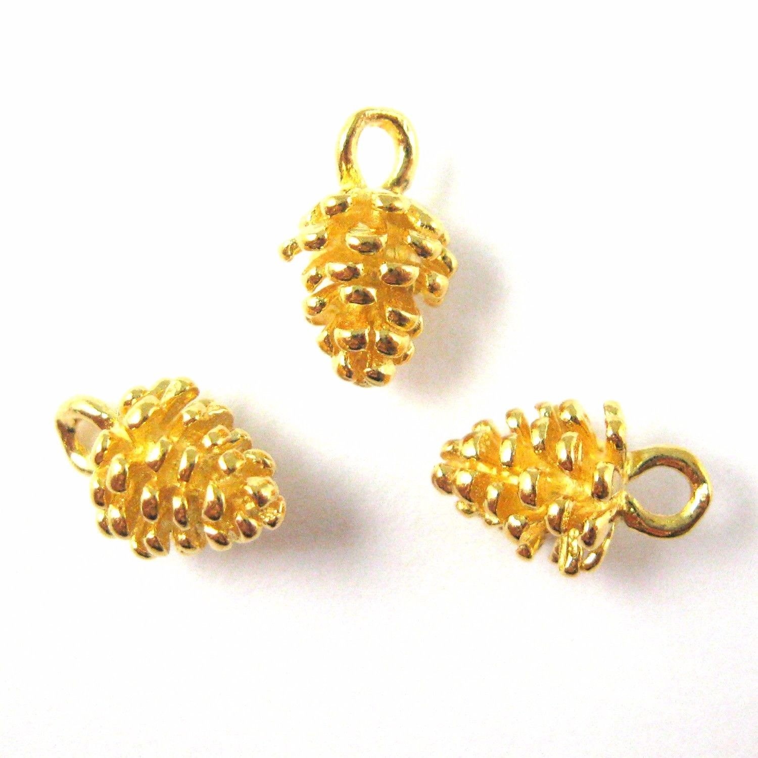 Gold Vermeil Silver Pinecone Charm, Tiny Pine Cone Nature Charm -11mm- 3 pcs
