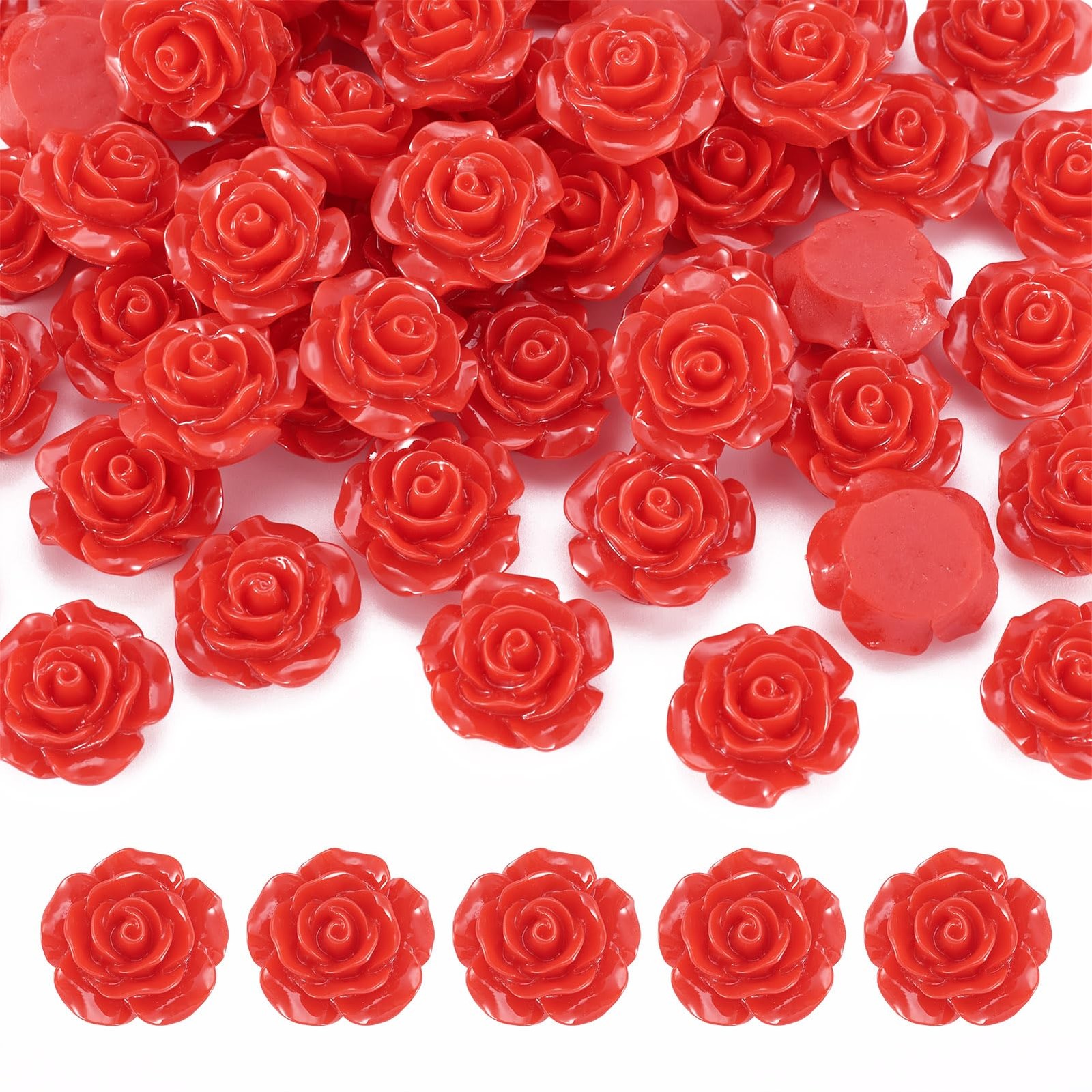 50 PCS Red Rose Flower Resin Cabochons 20mm Flatback Undrilled Floral