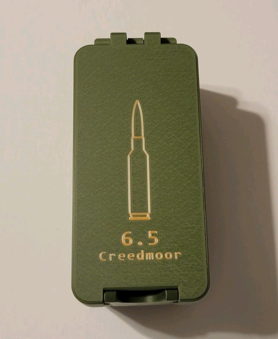 6.5 Creedmoor Ammo Box Snap Lock 50 rd 3D Printed Storage Olive Green Gold Pla