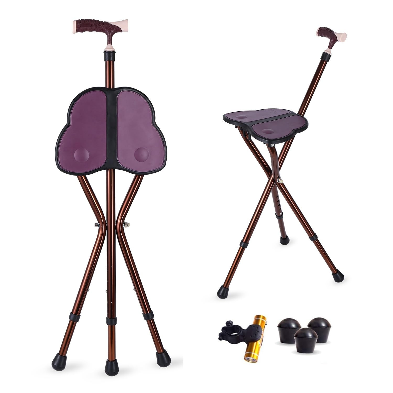 Alloy Folding Cane with Seat, 441 lbs Capacity Lightweight Adjustable with LE...